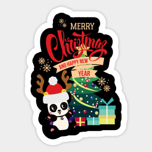 Cute Happy Panda Receives Many Christmas Gifts Sticker